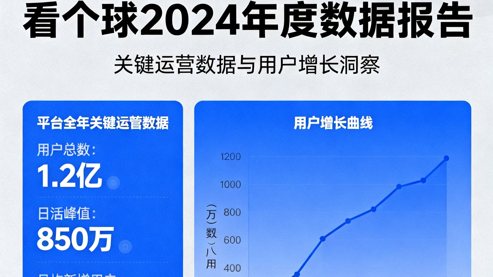 看个球2024年度数据报告封面，展示了平台全年关键运营数据和用户增长曲线的信息图